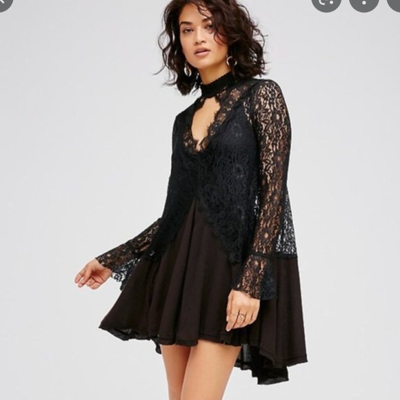 Free People Dresses & Skirts - Free People Tell Tale Black Lace Tunic